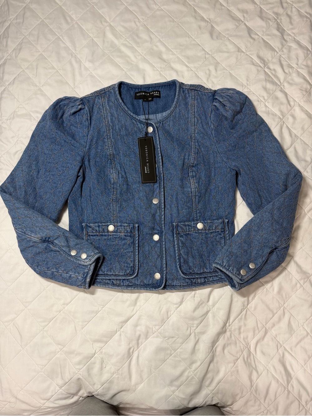 Veronica Beard Blue Denim Puff-Sleeve Jacket